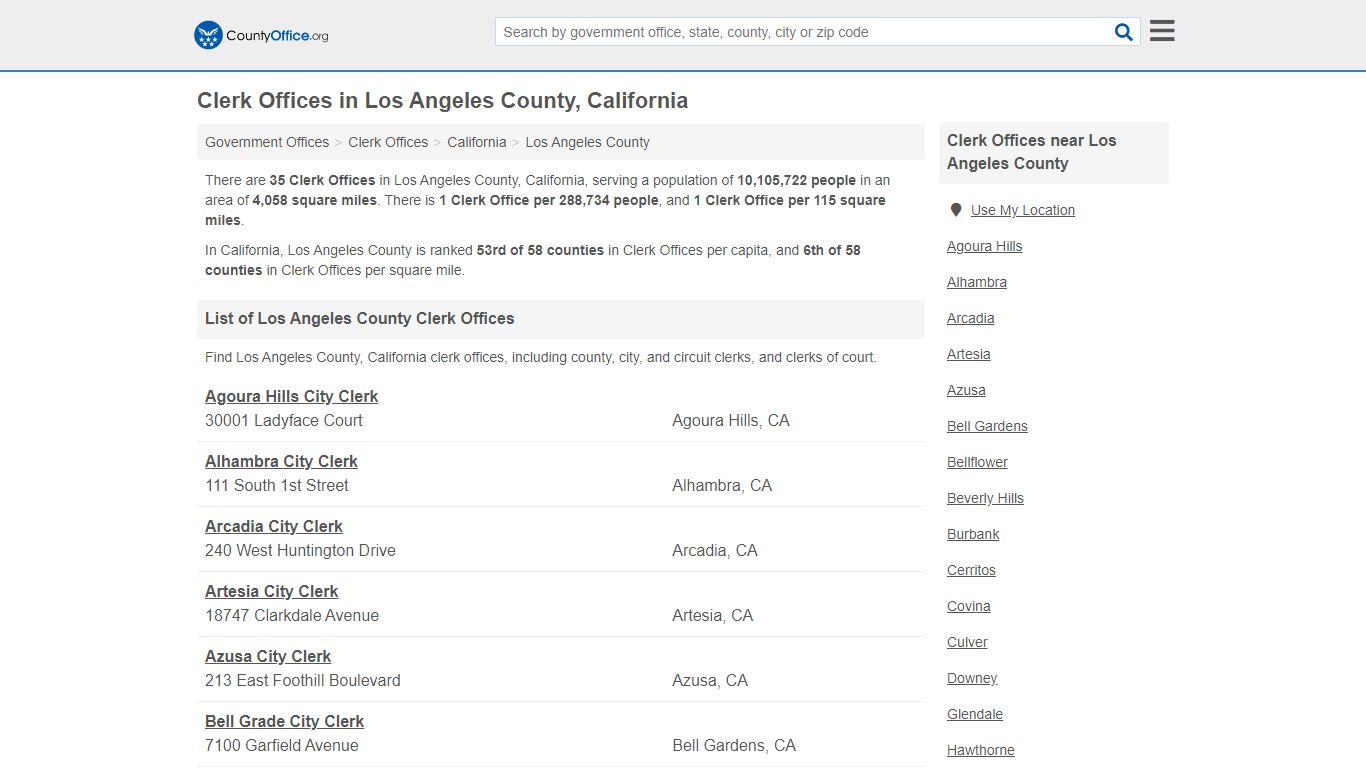 Clerk Offices - Los Angeles County, CA (County & Court Records)